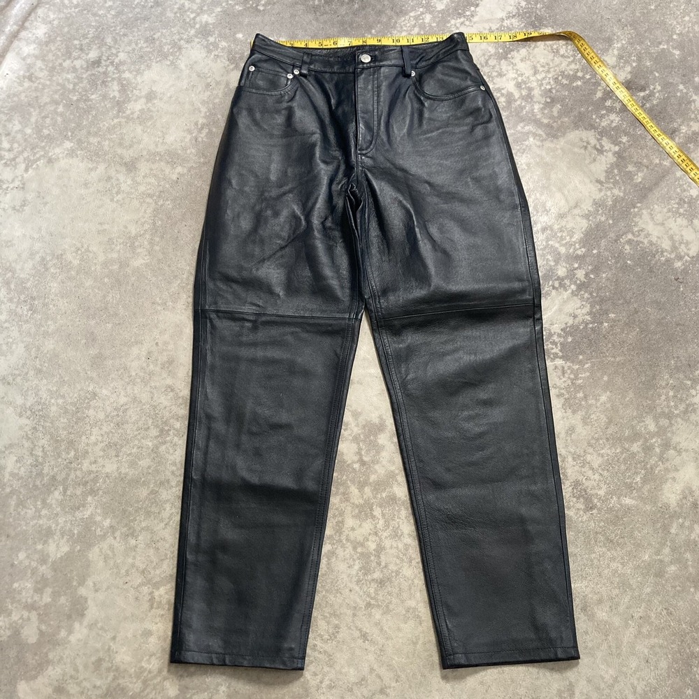 Newport News Jeanology Womens Leather Pants Size 10P Black High Waist Straight